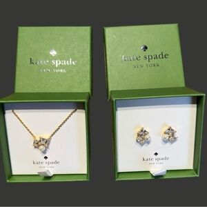 NWT KATE spade gold pearl & crystal pendant necklace with matching stud earrings